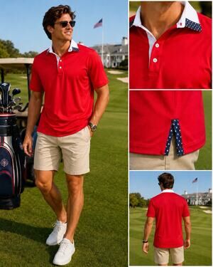 Alial Fital USA Made Patriotic Golf Polo Shirt Large Red Stars Sz L America 4th